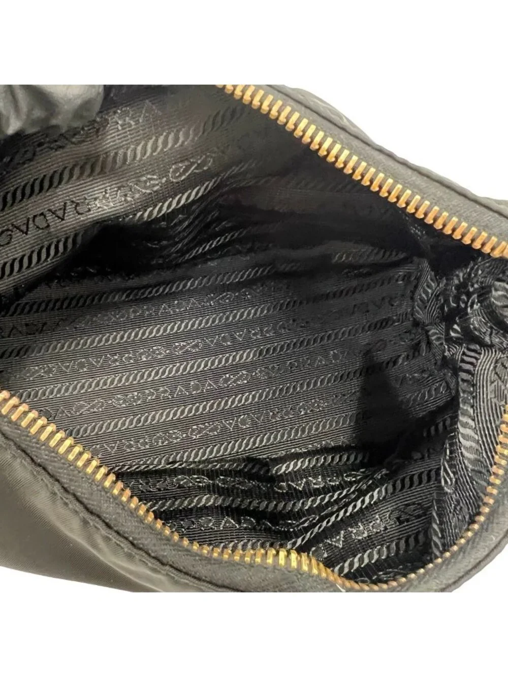 Prada Logo Tessuto Pocono Nylon Saffiano Leather Mini Handbag Pouch Black